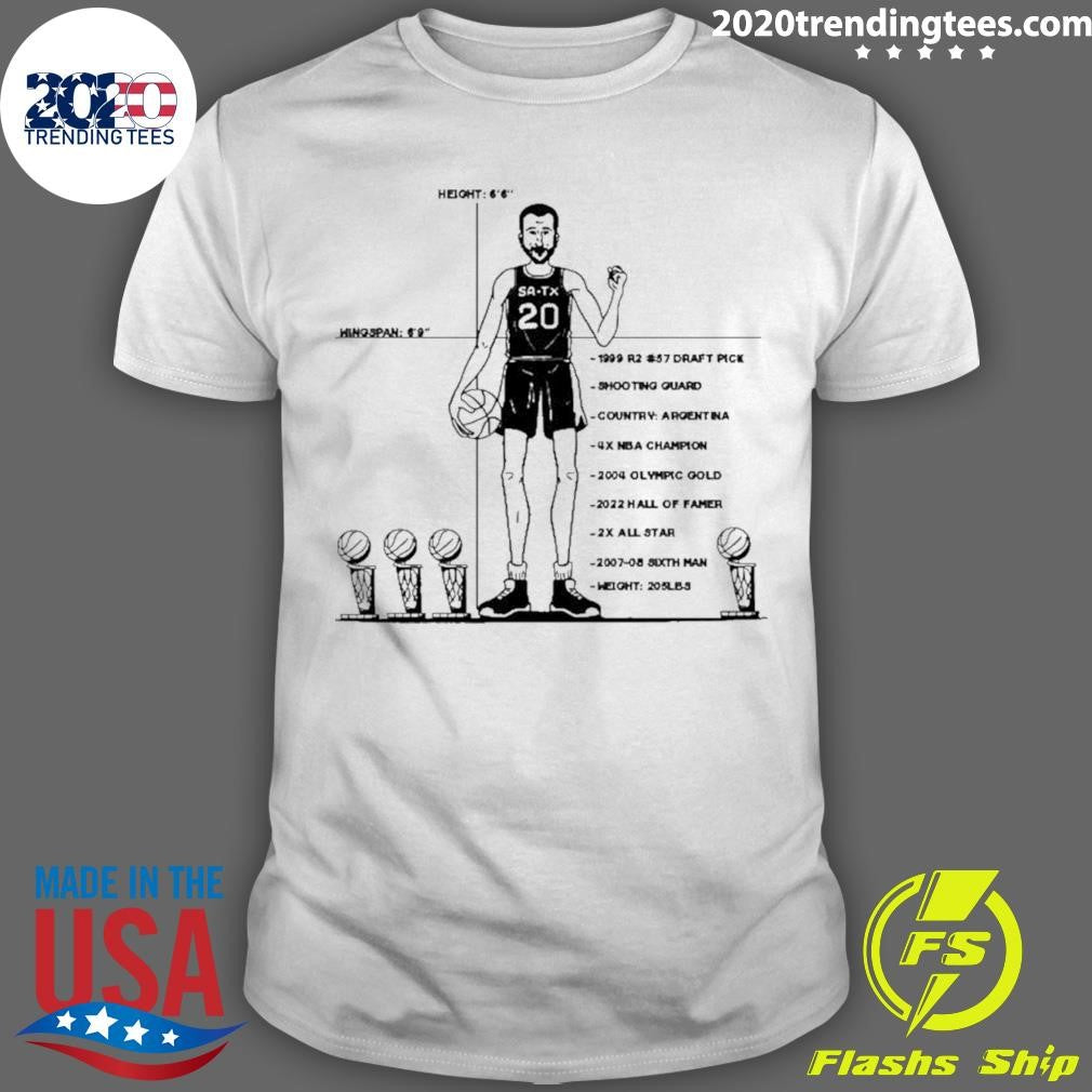 Spurs Manu Ginóbili 1999 Rw #57 Draft Pick Shooting Guard 2x All-star Caricature Shirt