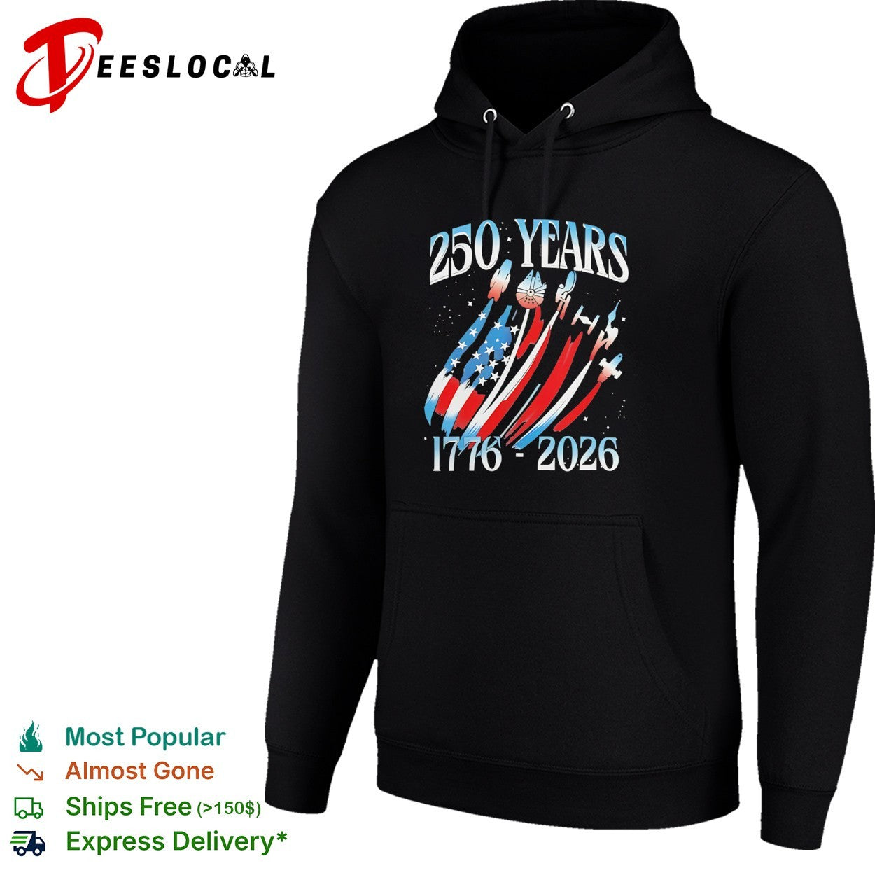 Star Wars Millennium Falcon 250 Years 1776 2026 American Flag Independence Day shirt