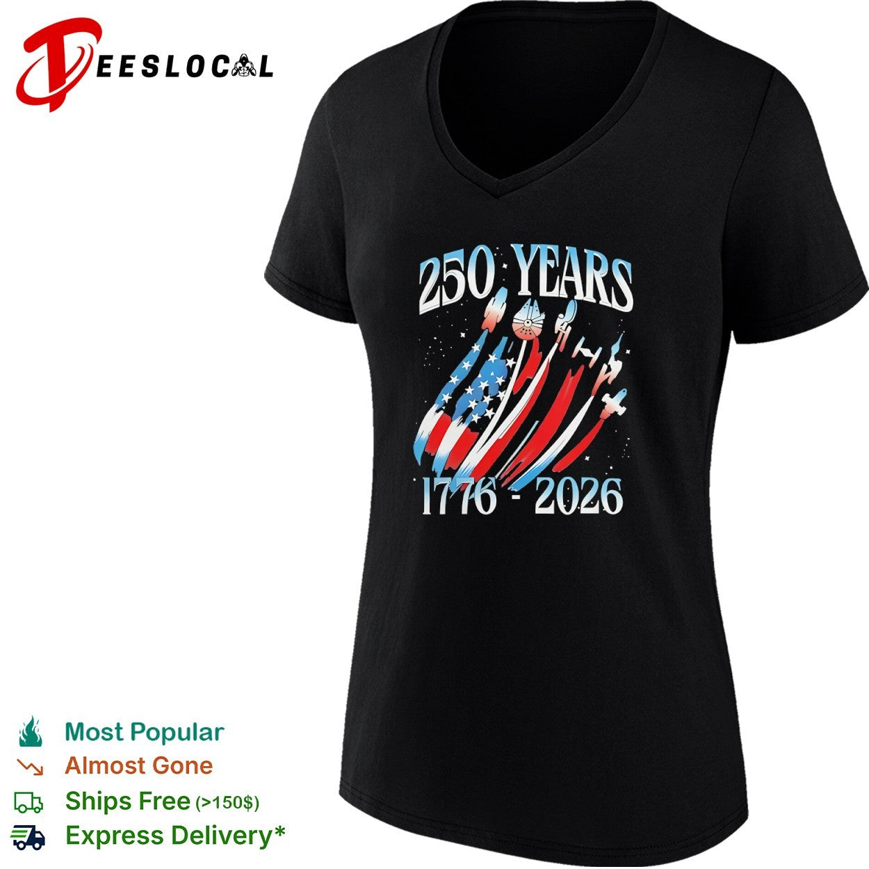 Star Wars Millennium Falcon 250 Years 1776 2026 American Flag Independence Day shirt