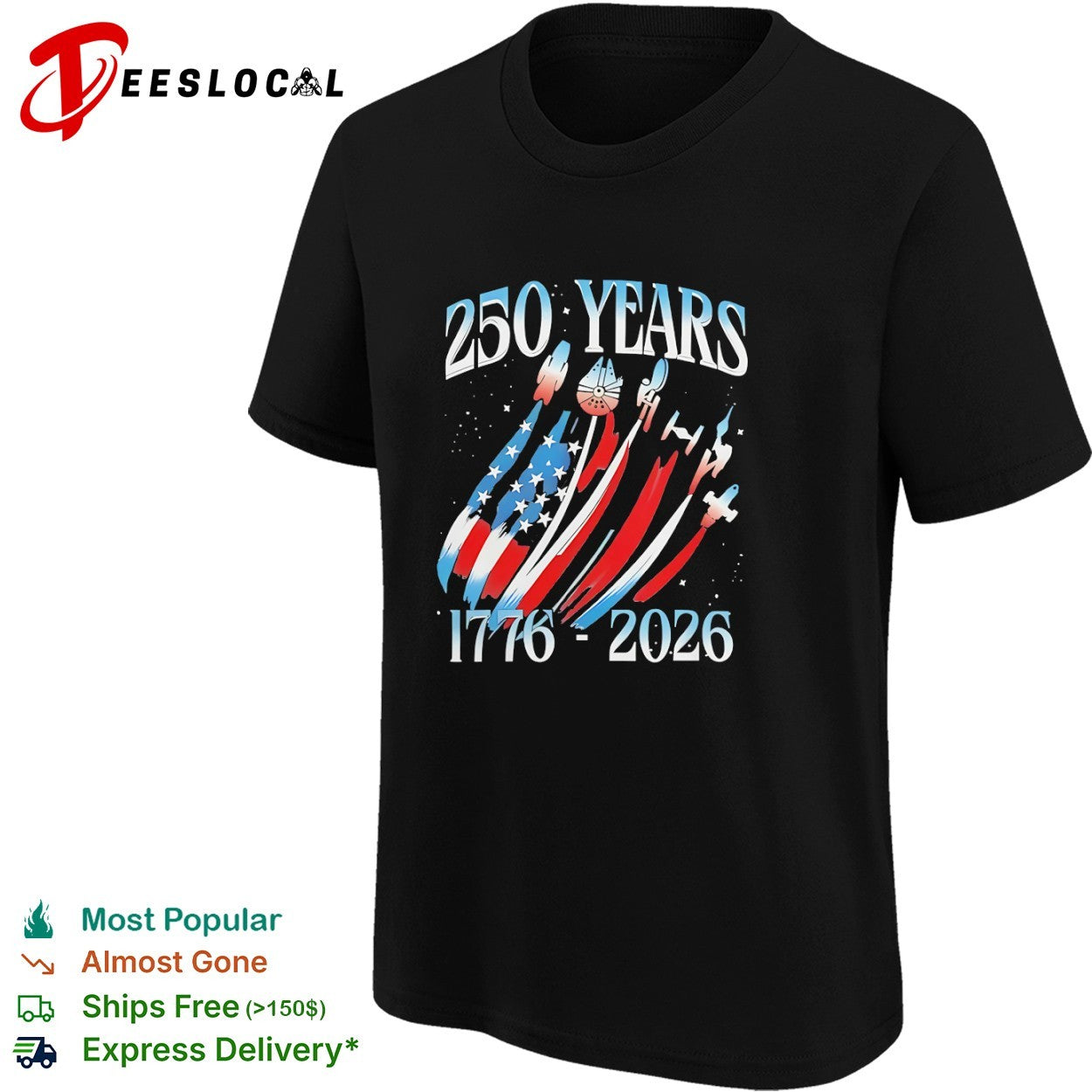 Star Wars Millennium Falcon 250 Years 1776 2026 American Flag Independence Day shirt