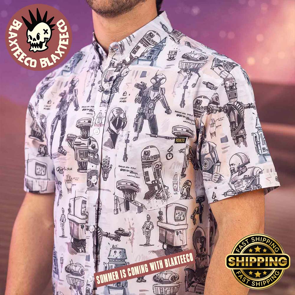 Star Wars RSVLTS Droid Drawings Button Short Sleeve Hawaiian Shirt