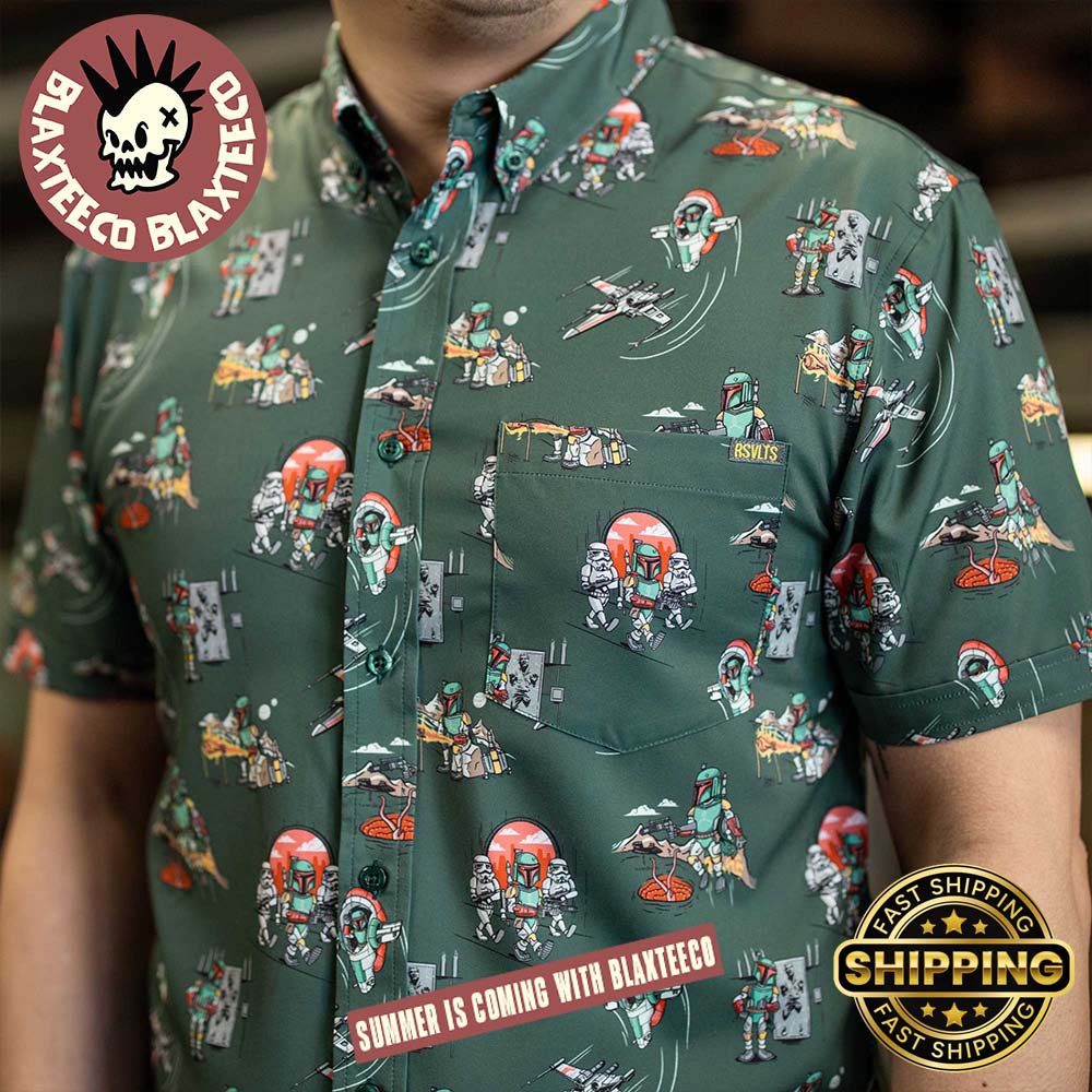 Star Wars RSVLTS Mandalorian A Bounty A Day Button Short Sleeve Summer Hawaiian Shirt