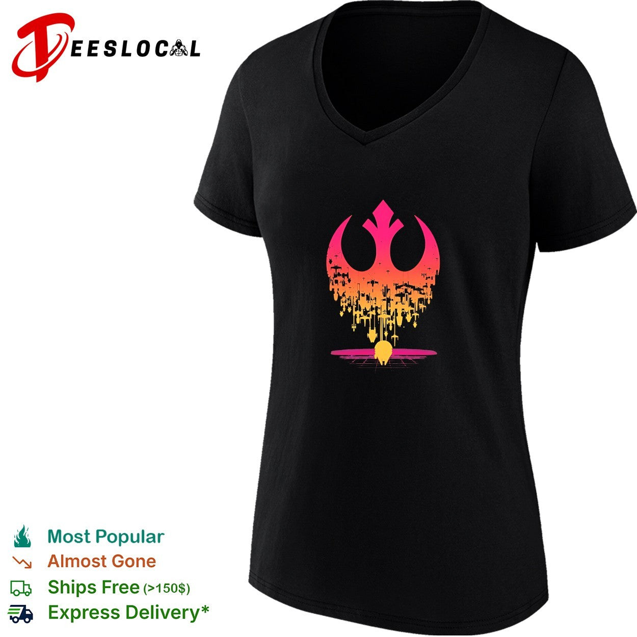 Star Wars Rebel Alliance logo dripping spacecraft neon grid shirt