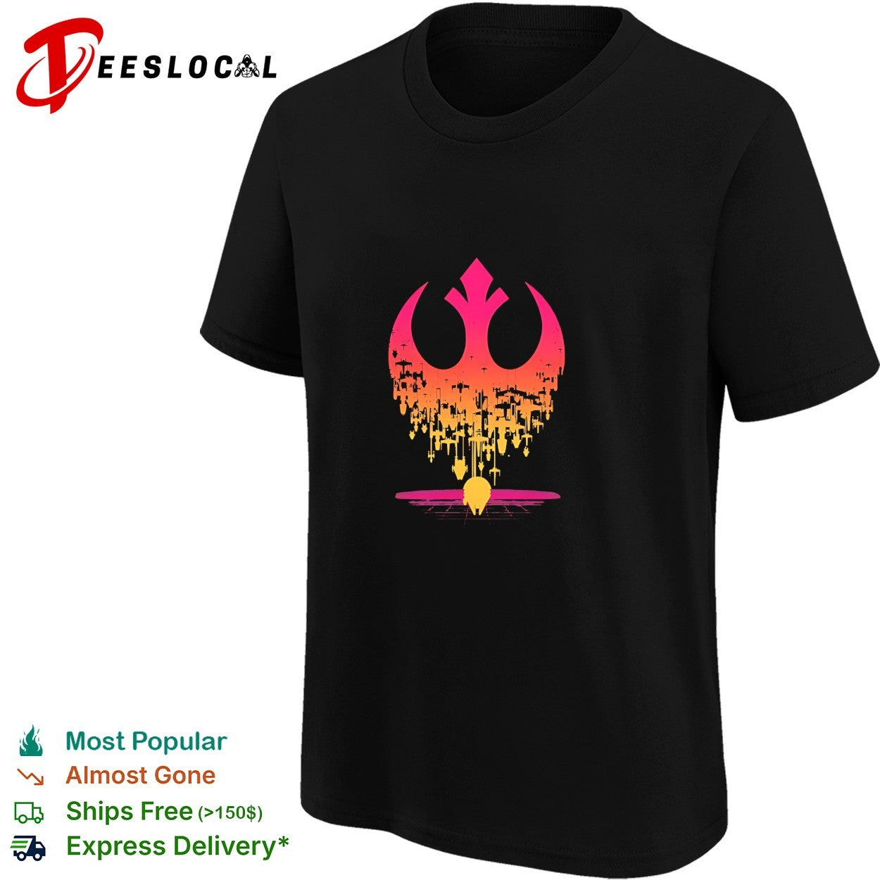 Star Wars Rebel Alliance logo dripping spacecraft neon grid shirt