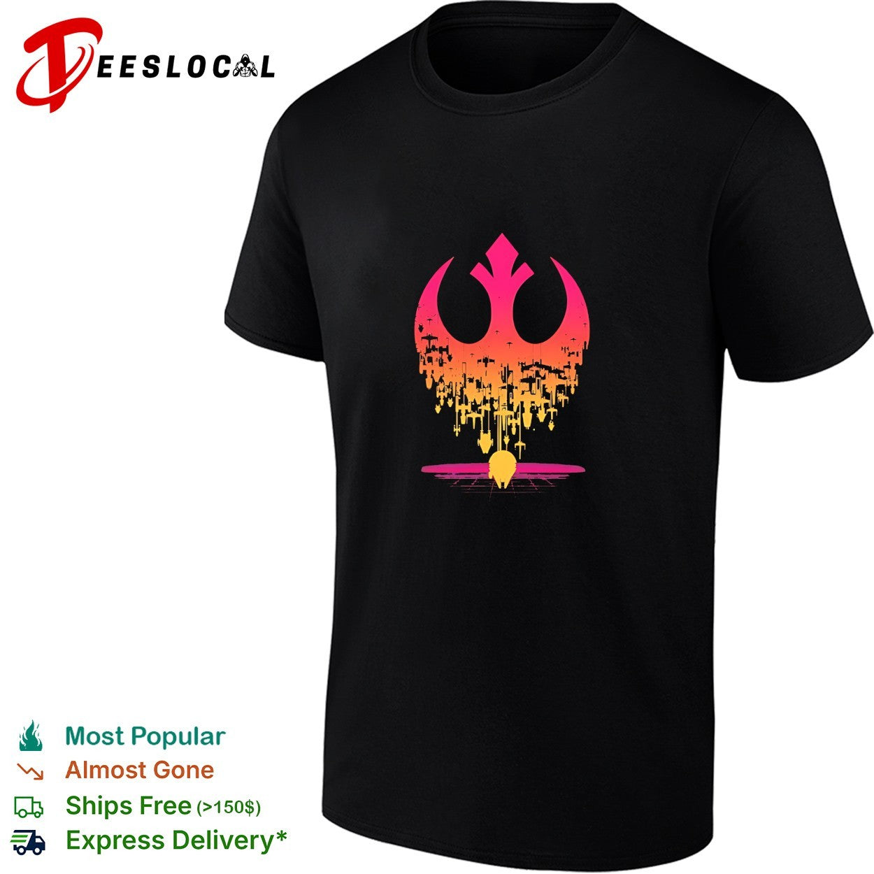 Star Wars Rebel Alliance logo dripping spacecraft neon grid shirt