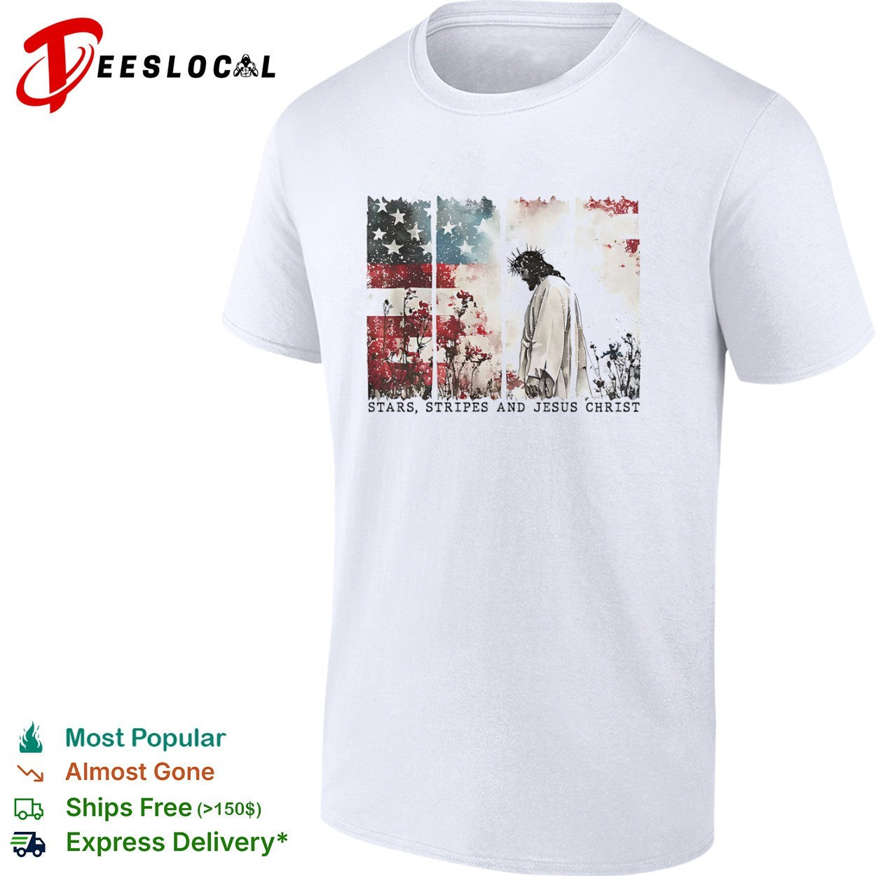 Stars Stripes and Jesus Christ American Flag Floral Christian Religious shirt
