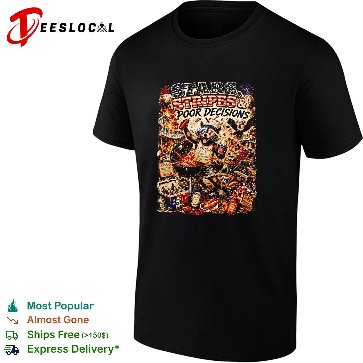 Stars stripes and poor decisions patriotic chaos BBQ gorilla art shirt