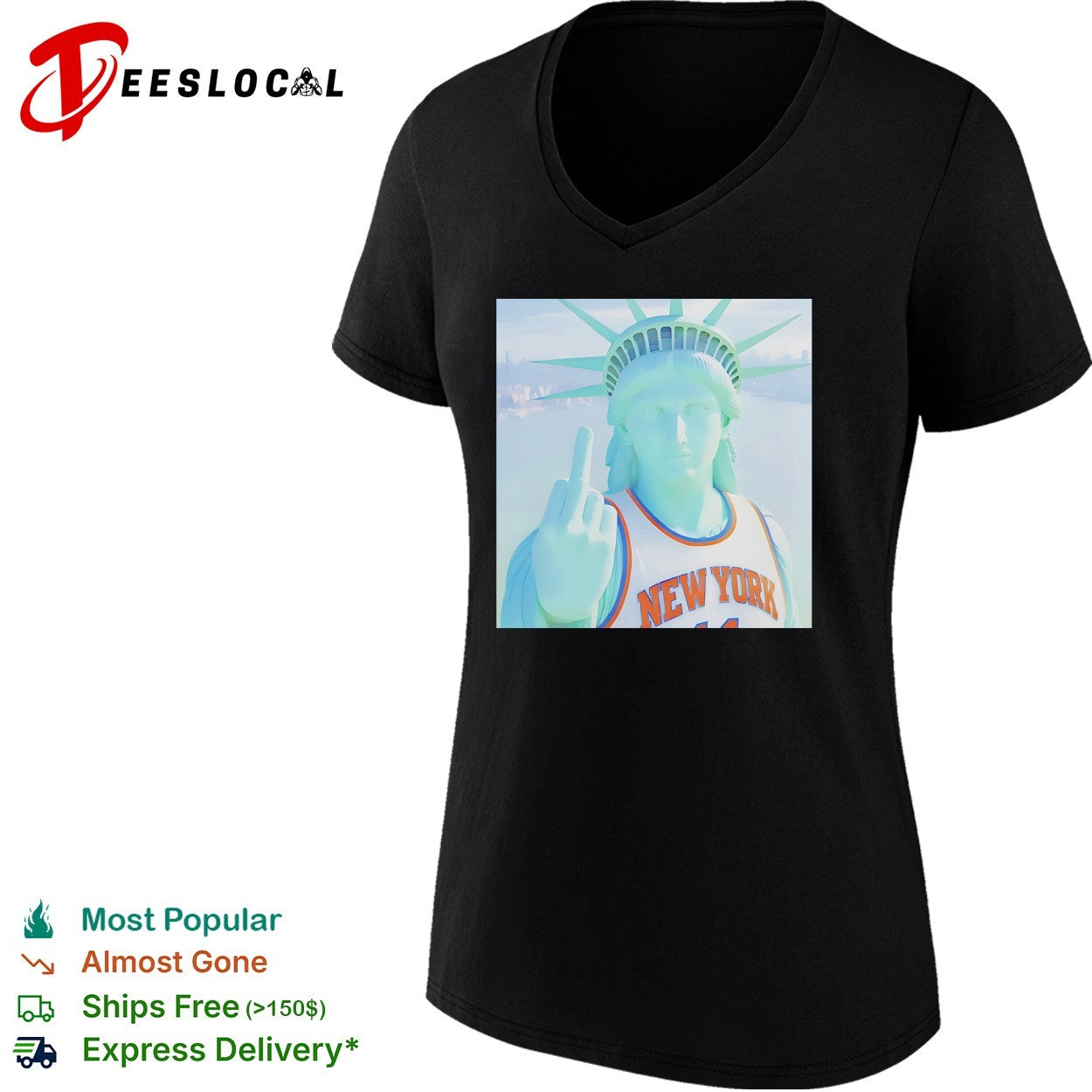 Statue of Liberty New York Knicks jersey bold attitude middle finger art shirt