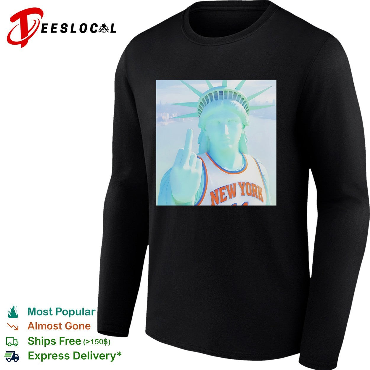 Statue of Liberty New York Knicks jersey bold attitude middle finger art shirt