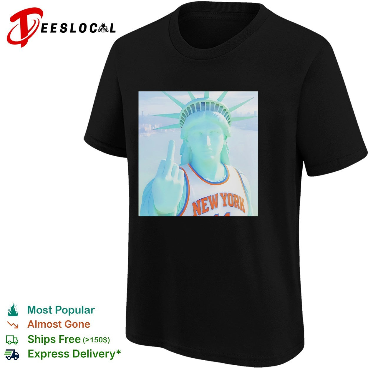 Statue of Liberty New York Knicks jersey bold attitude middle finger art shirt