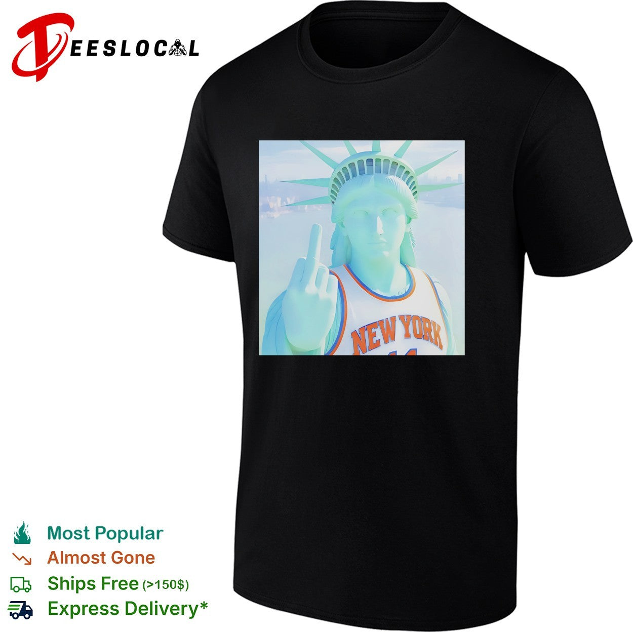 Statue of Liberty New York Knicks jersey bold attitude middle finger art shirt