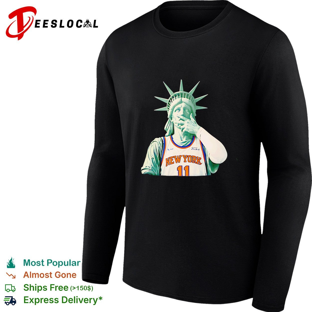 Statue of Liberty as New York Knicks player number 11 smoking gesture graphic shirt