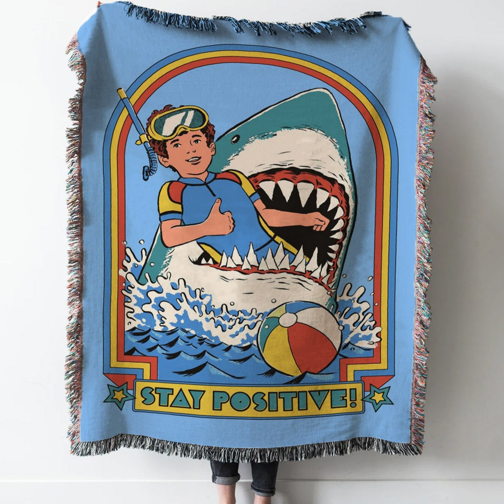 Stay Positive Woven Tapestry Throw Blanket with Fringe