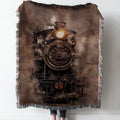 Steam train Woven Tapestry Throw Blanket with Fringe
