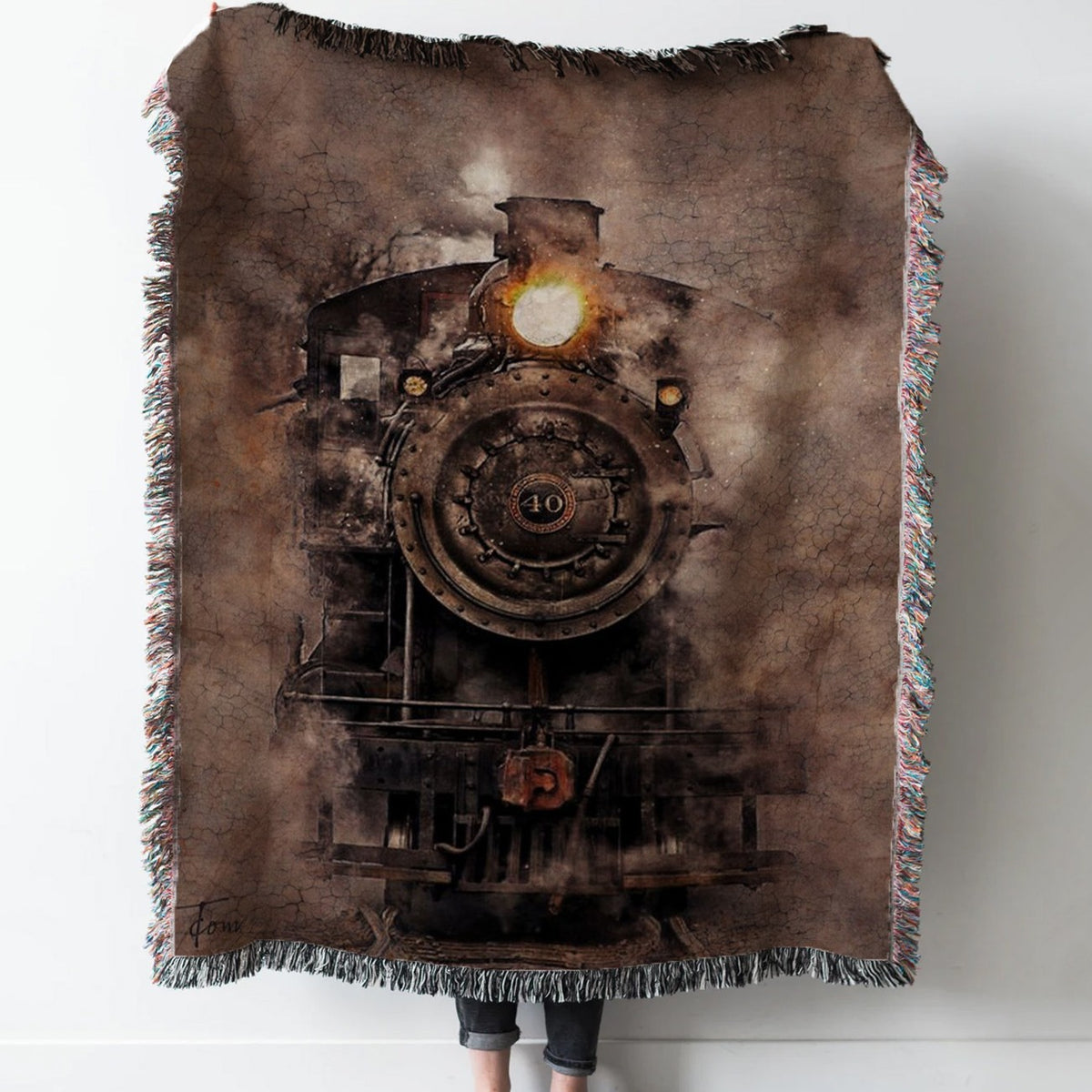 Steam train Woven Tapestry Throw Blanket with Fringe