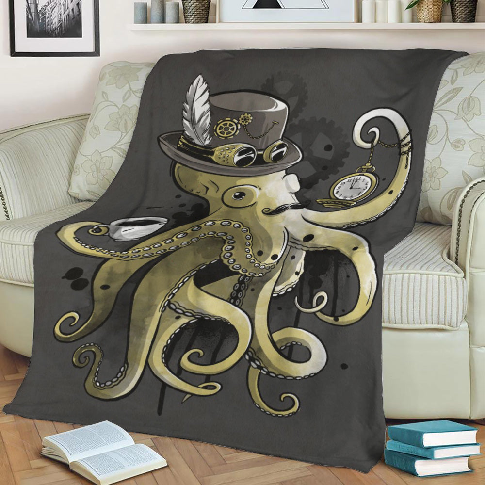 Steampunk octopus Fleece Throw Blanket