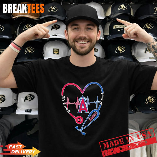 Stethoscope Heart Heartbeat It’s A Work Of Heart Los Angeles Angels Baseball Logo T-Shirt