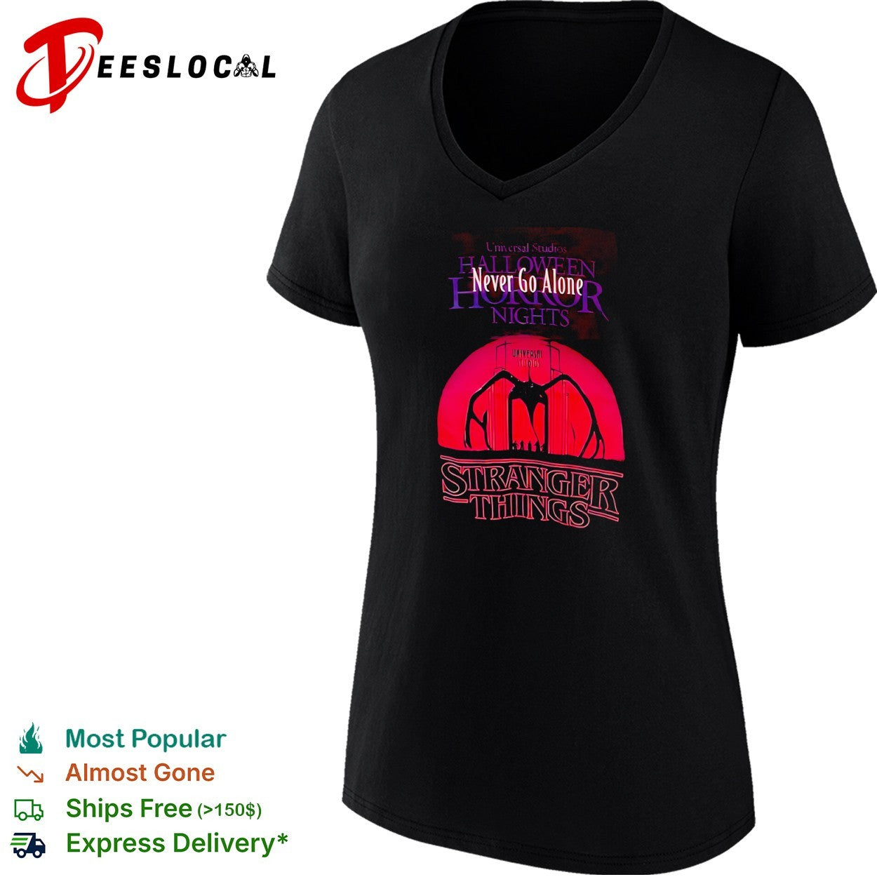 Stranger Things Mind Flayer Universal Studios Halloween Horror Nights Never Go Alone shirt