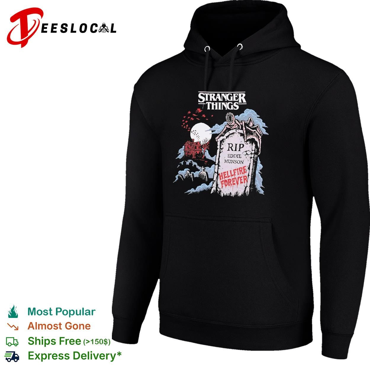 Stranger Things RIP Eddie Munson Hellfire Forever dark graphic shirt