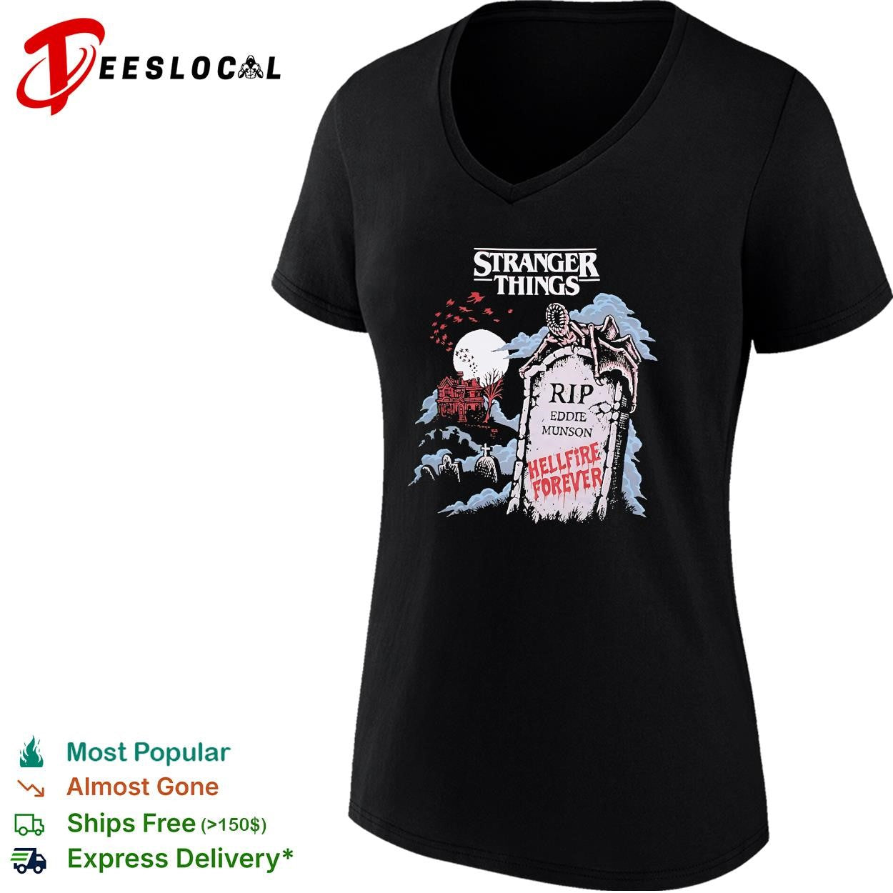 Stranger Things RIP Eddie Munson Hellfire Forever dark graphic shirt
