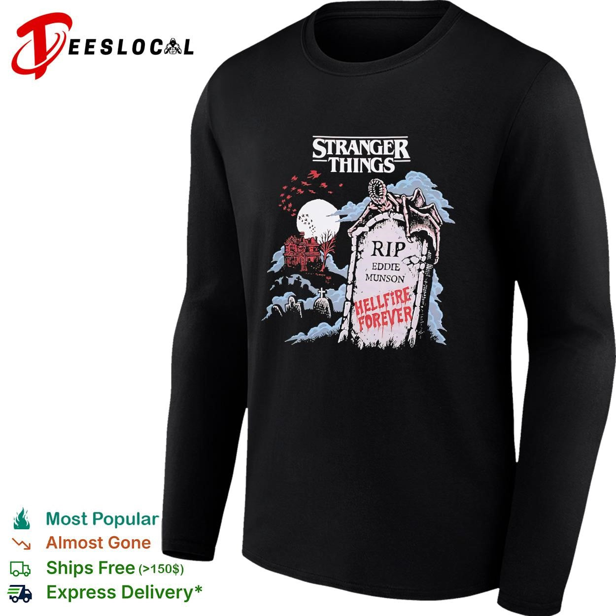 Stranger Things RIP Eddie Munson Hellfire Forever dark graphic shirt