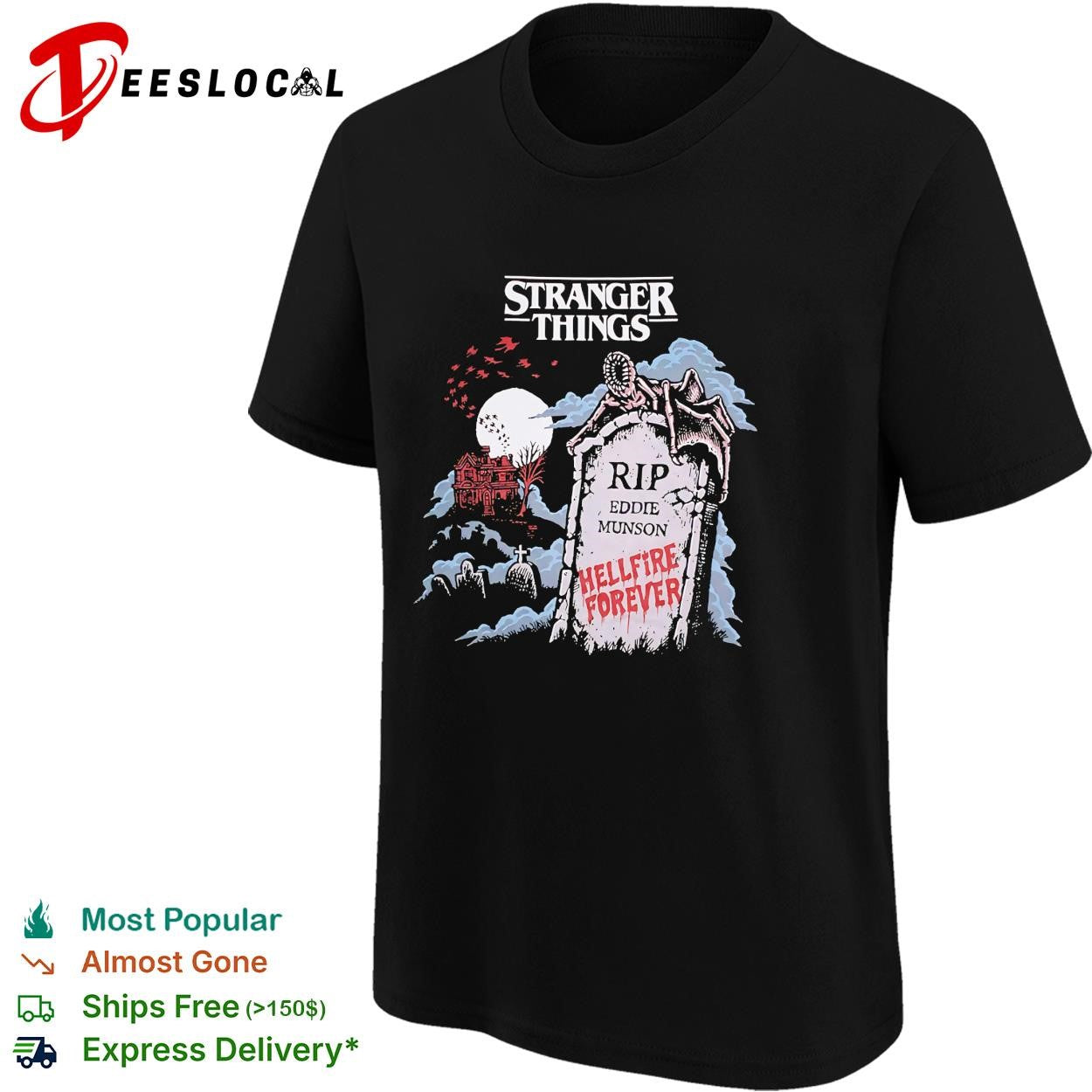Stranger Things RIP Eddie Munson Hellfire Forever dark graphic shirt