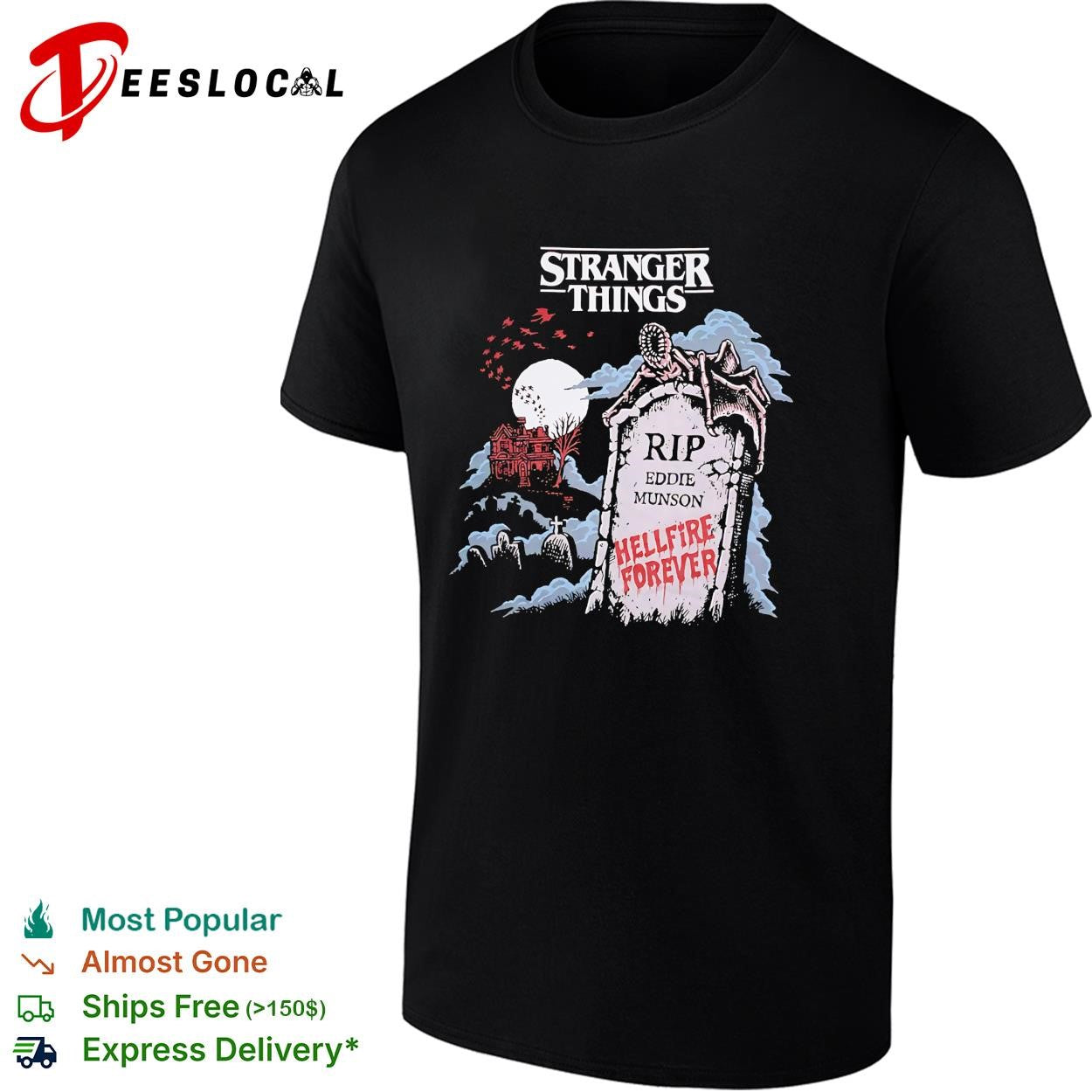 Stranger Things RIP Eddie Munson Hellfire Forever dark graphic shirt