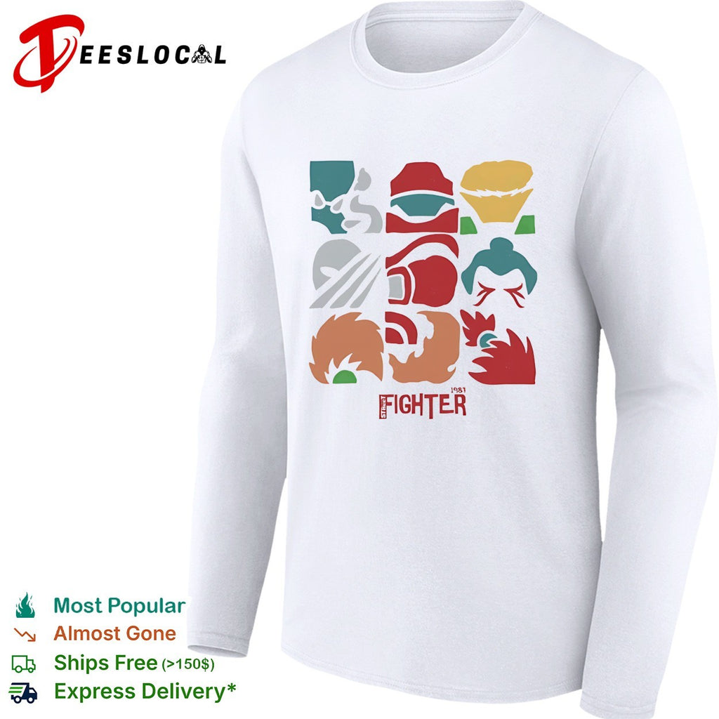 Street Fighter 1981 nine character icons minimalist geometric grid vintage shirt
