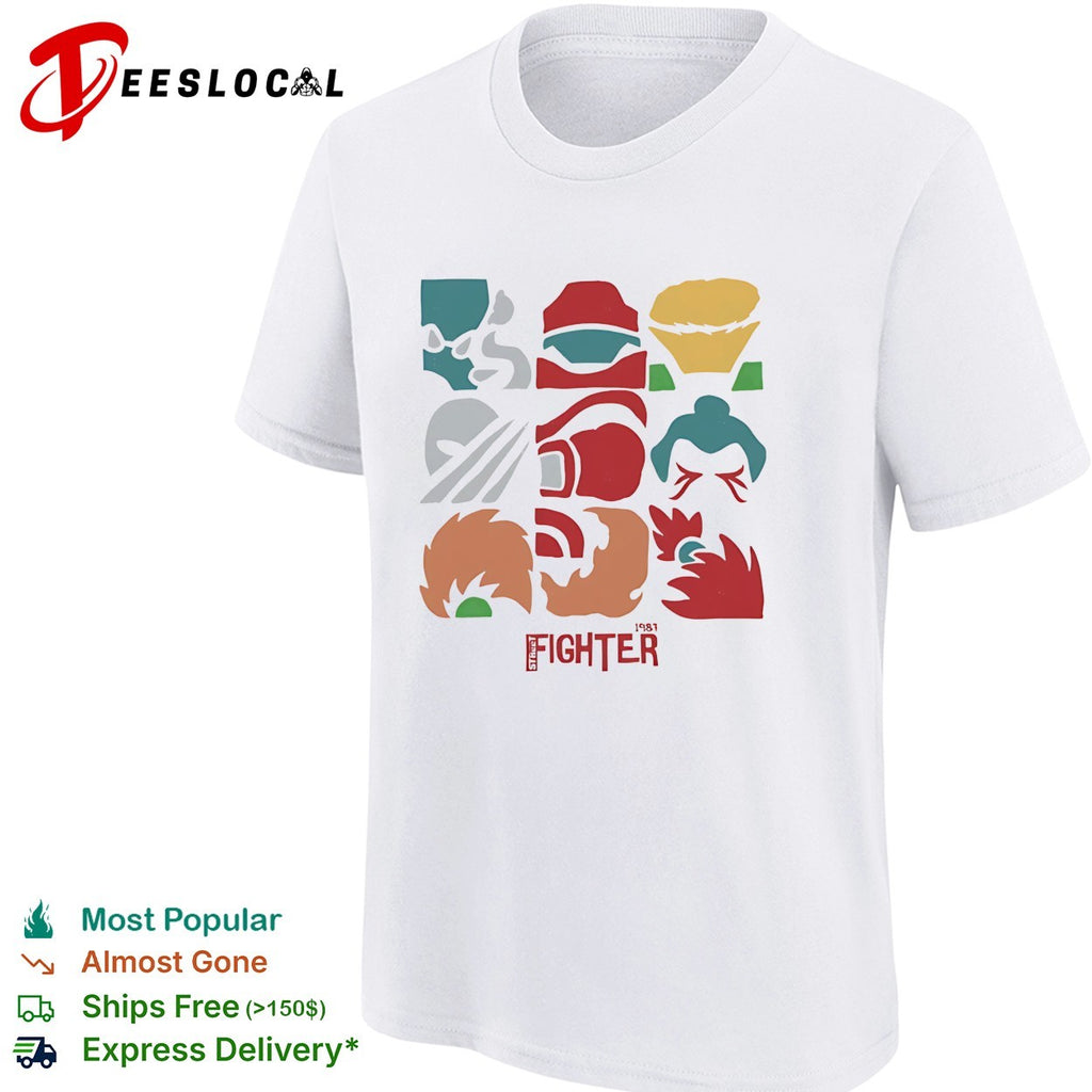 Street Fighter 1981 nine character icons minimalist geometric grid vintage shirt