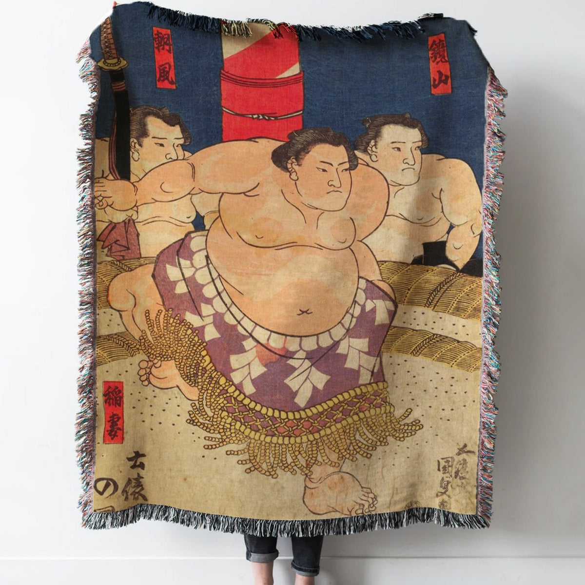 Sumo fighter II Woven Tapestry Throw Blanket with Fringe