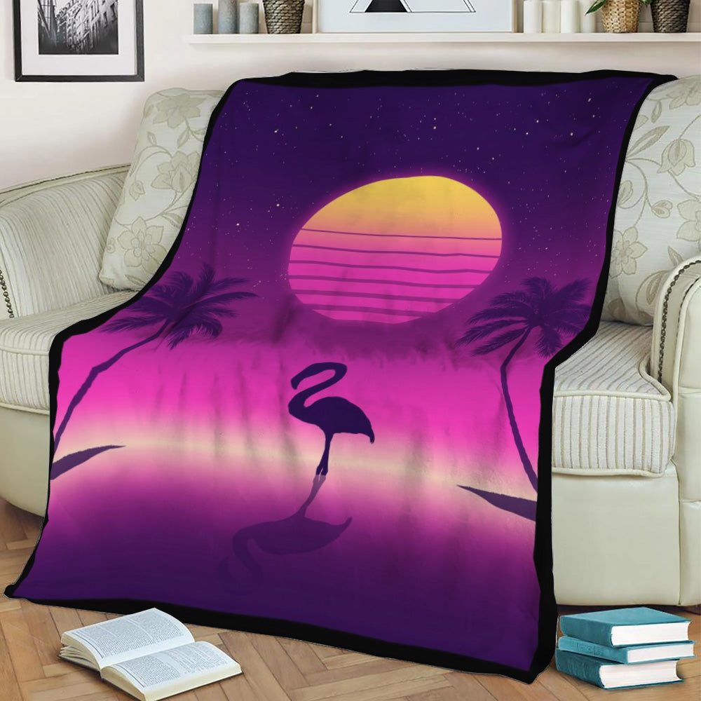 Sunset Flamingo Fleece Throw Blanket