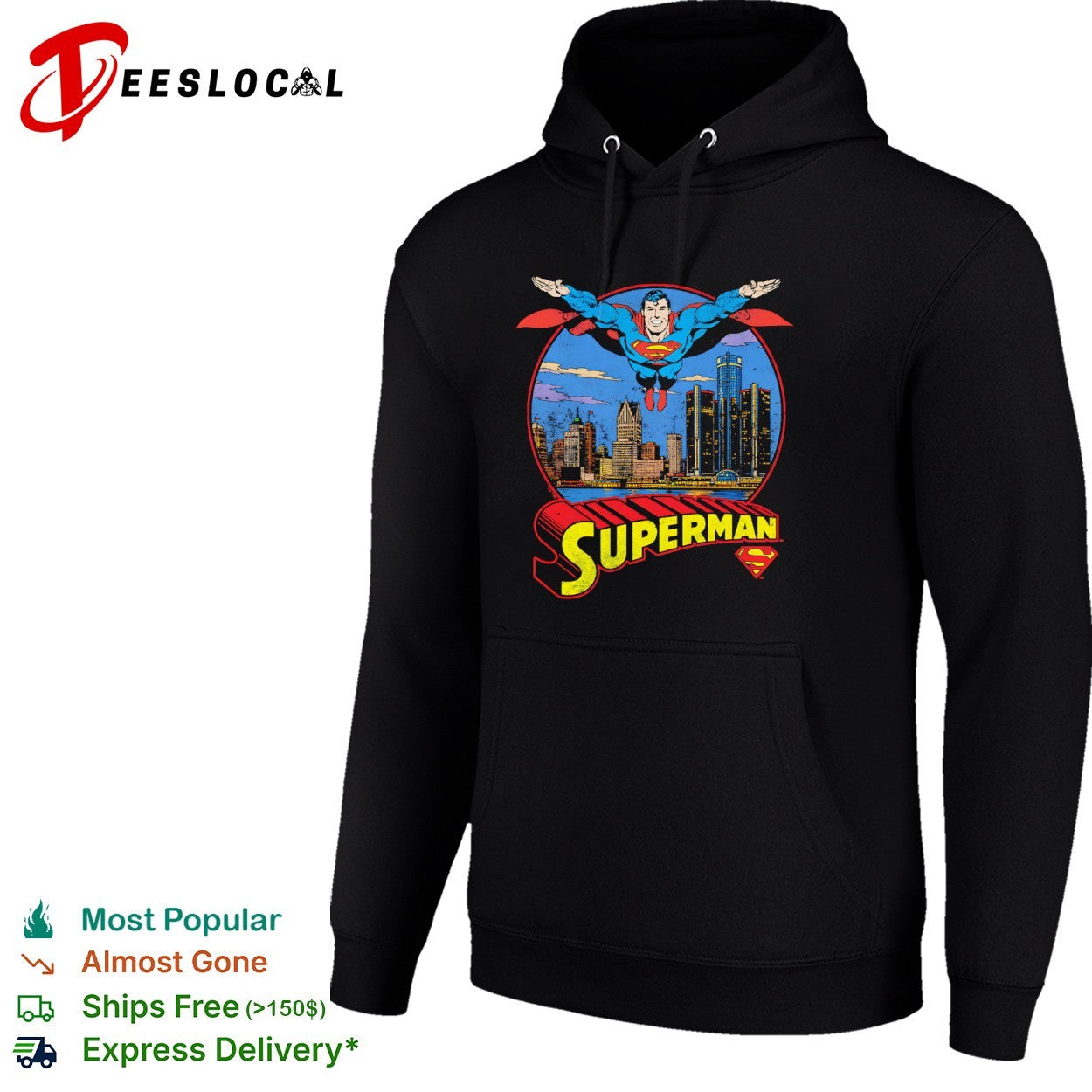 Superman Detroit Skyline Metropolis DC Comics Logo Retro Comic Book shirt