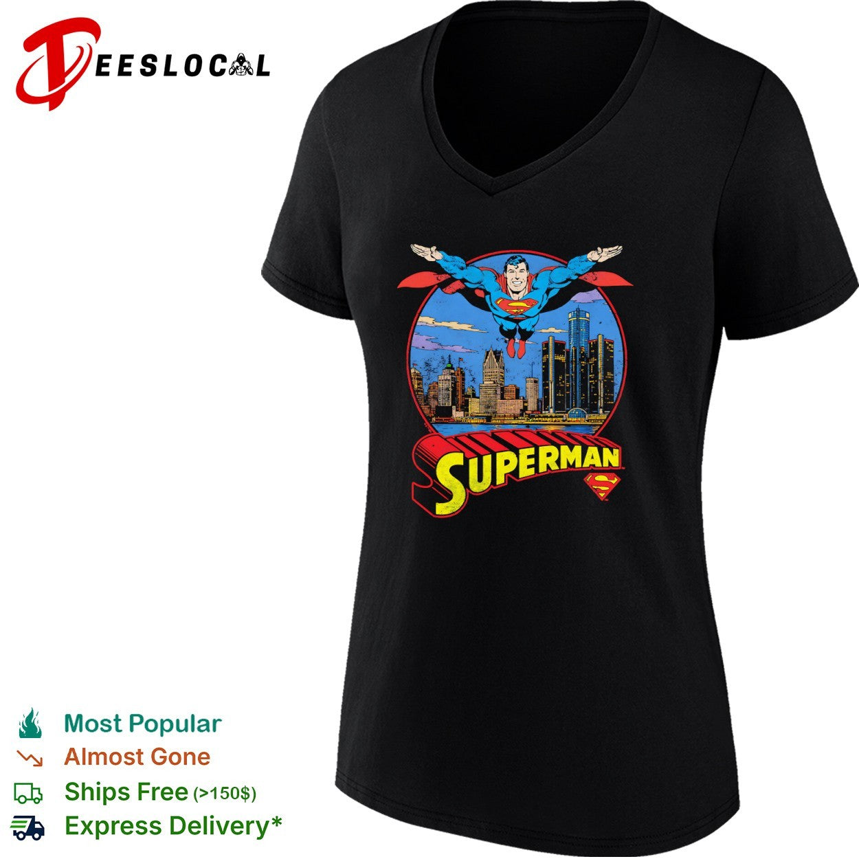 Superman Detroit Skyline Metropolis DC Comics Logo Retro Comic Book shirt