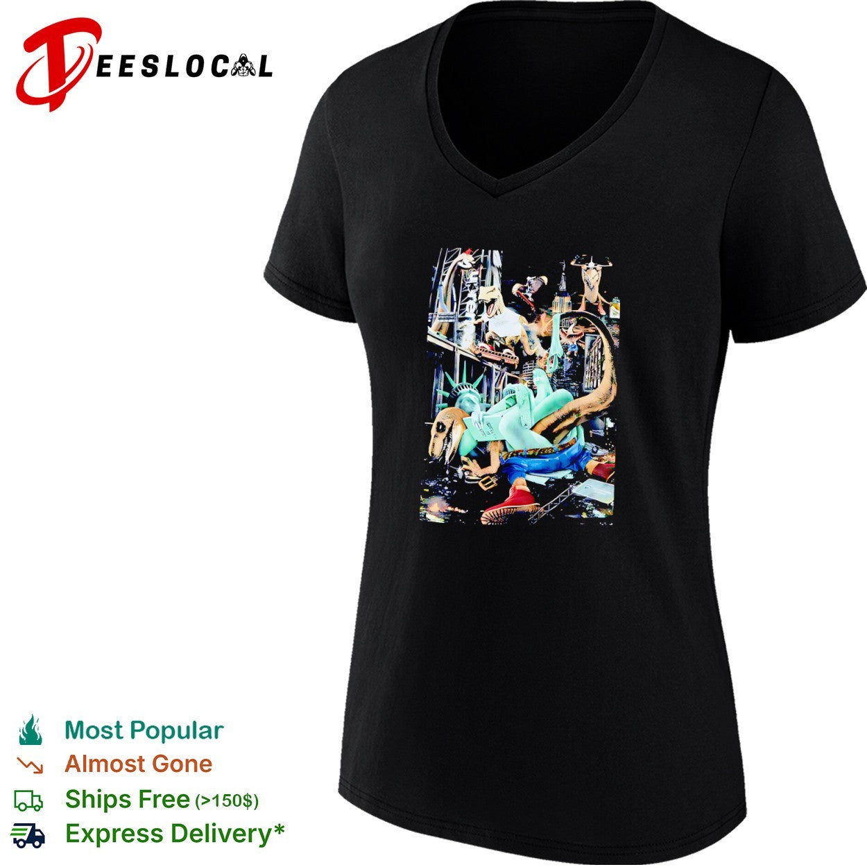 Supreme Dinosaurs in New York City and Statue of Liberty shirt