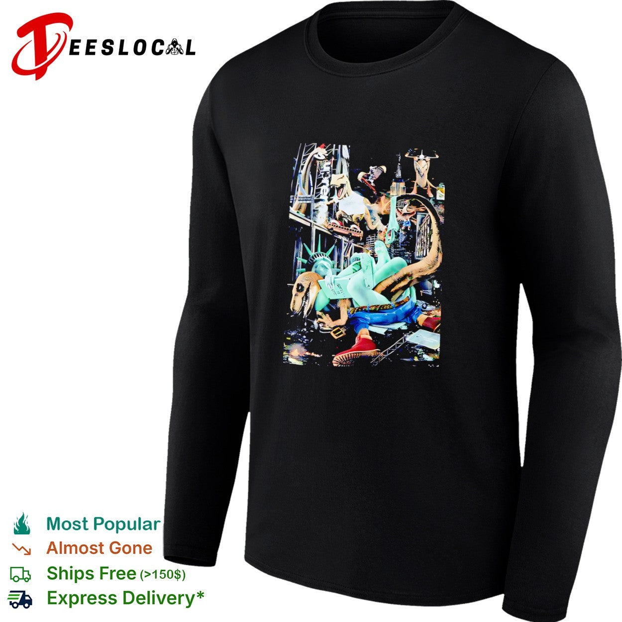 Supreme Dinosaurs in New York City and Statue of Liberty shirt