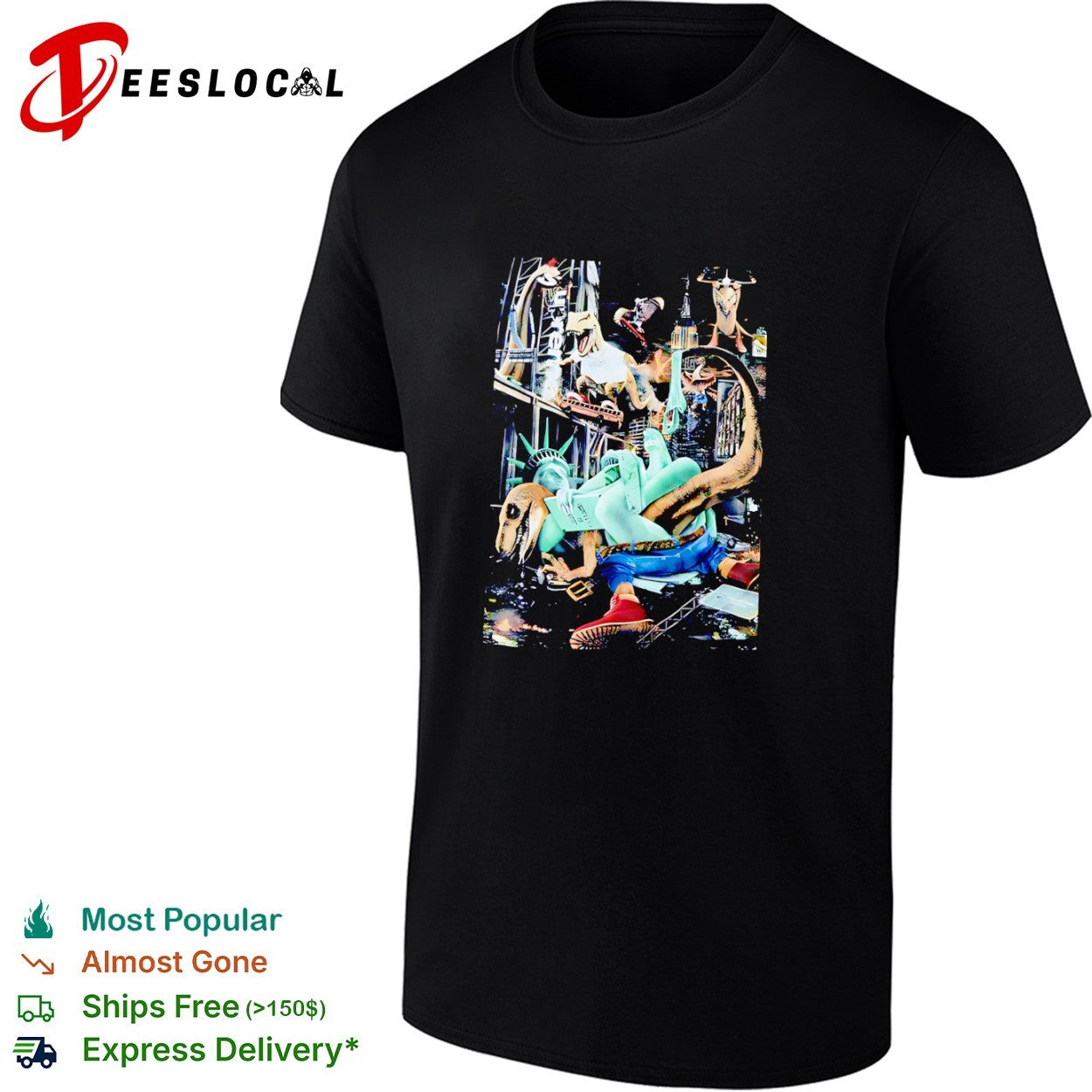 Supreme Dinosaurs in New York City and Statue of Liberty shirt