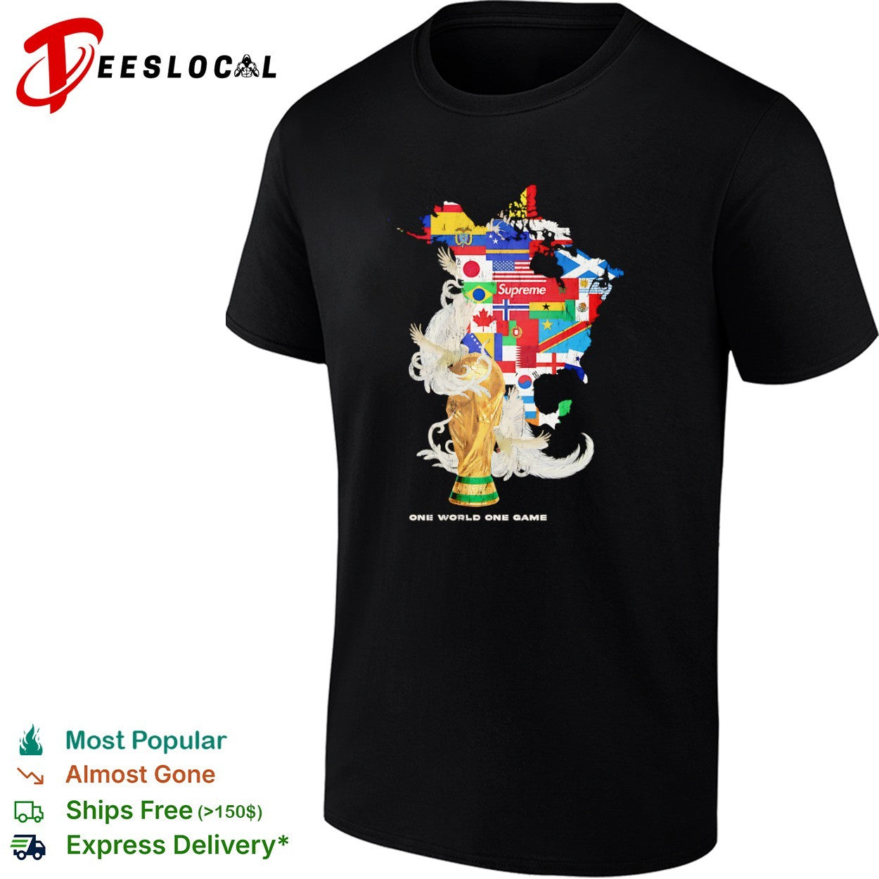 Supreme World Cup One World One Game Soccer Tournament Trophy Map Earth shirt