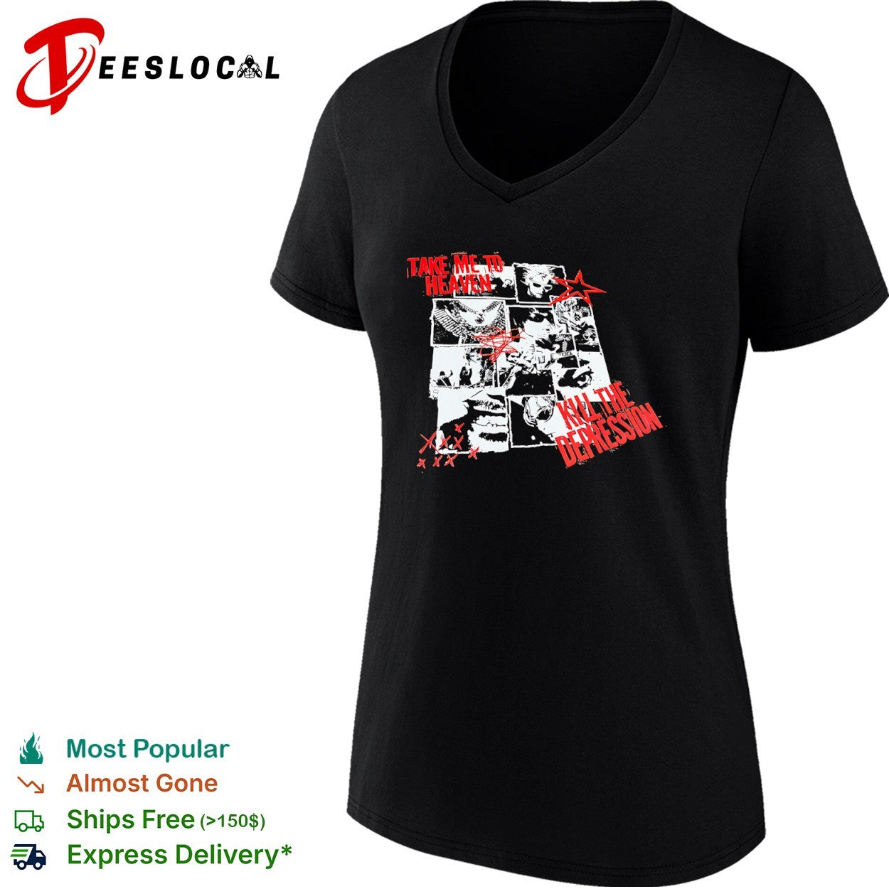 Take me to heaven kill the depression Kurt Cobain Nirvana punk rock concert shirt