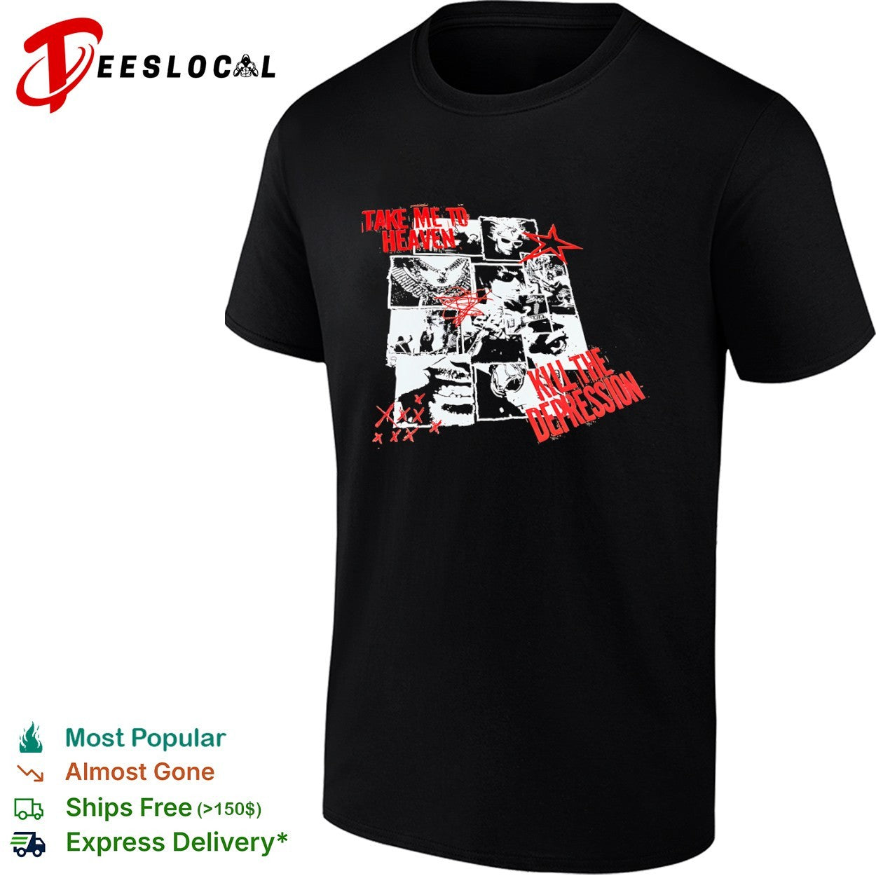 Take me to heaven kill the depression Kurt Cobain Nirvana punk rock concert shirt