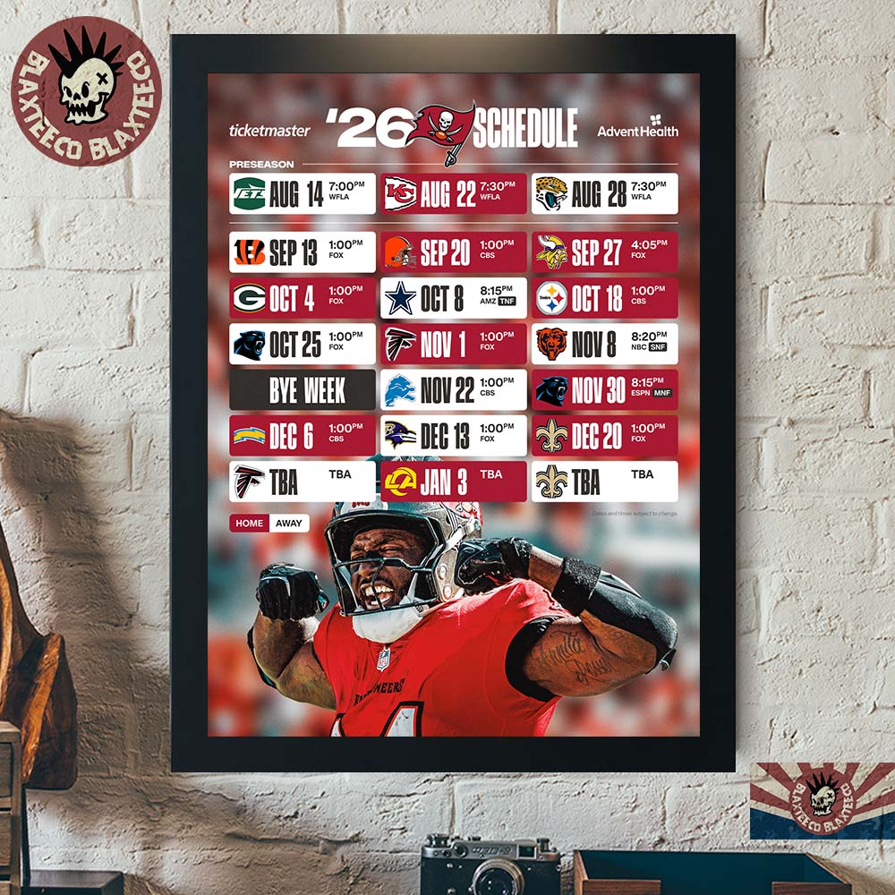Tampa Bay Buccaneers NFL 2026 Schedule All Kickoffs Home Decor Poster Canvas