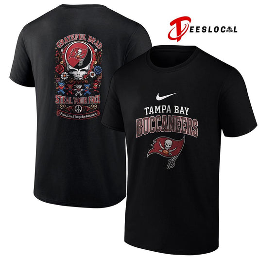 Tampa Bay Buccaneers x Grateful Dead steal your face peace love logo shirt