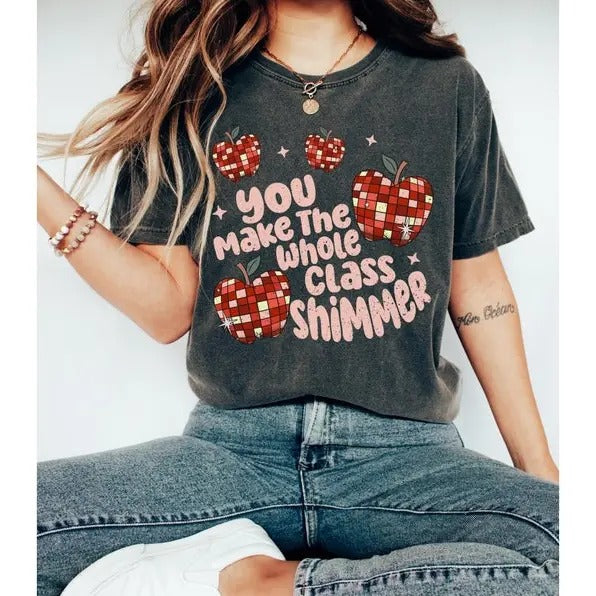 Teacher You Make Whole Class Shimmer Retro 5th Grade Teacher Shirt Back School Teacher Appreciation Him Her Menswear Cotton Classic Casual Basic Short Sleeve T-Shirts