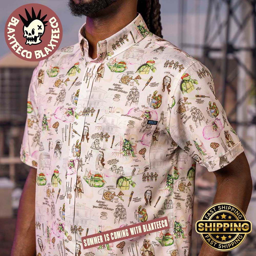 Teenage Mutant Ninja Turtles RSVLTS Heroes in a Half Sketch Button Short Sleeve Summer Hawaiian Shirt