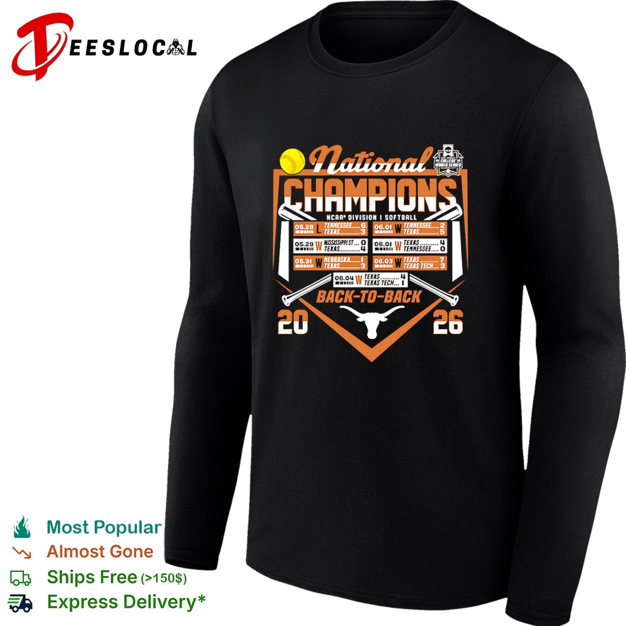 Texas Longhorns National Champions NCAA Softball Back to Back 2026 team shirt