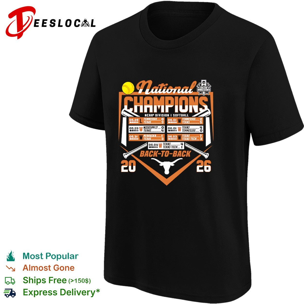 Texas Longhorns National Champions NCAA Softball Back to Back 2026 team shirt
