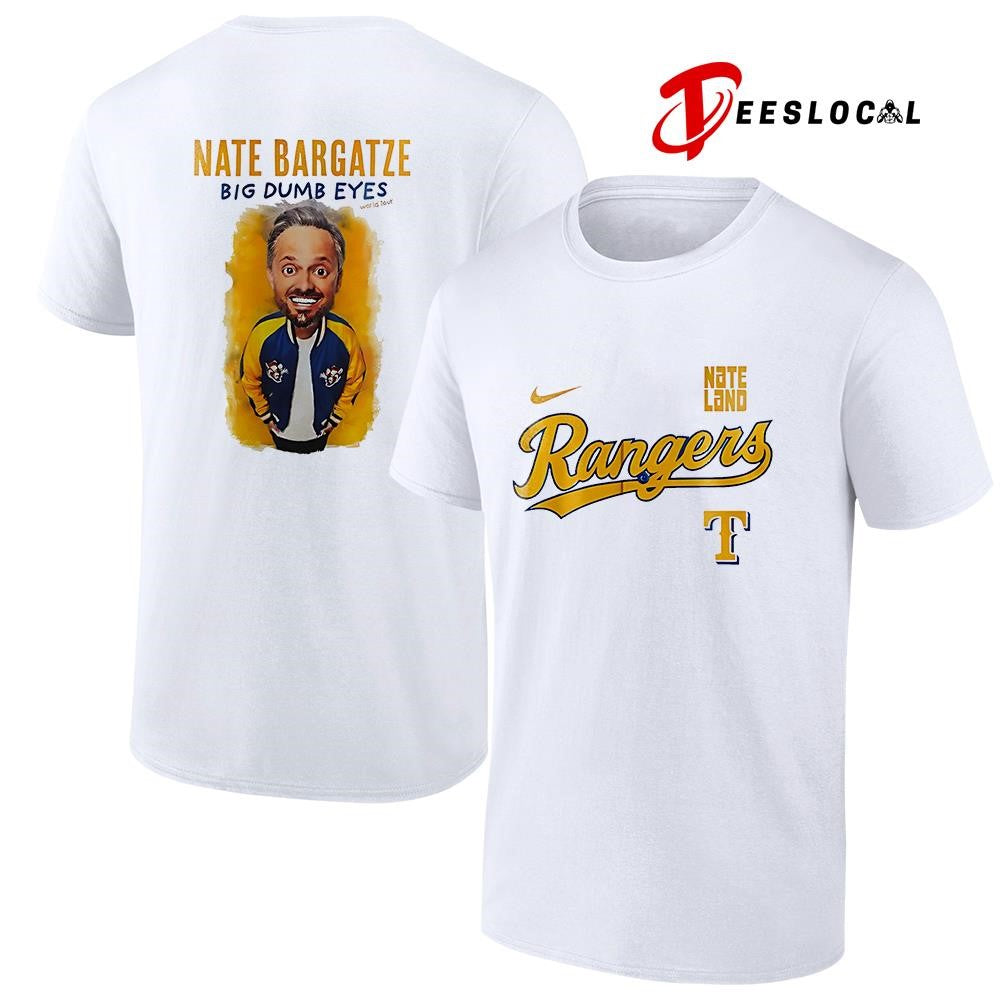 Texas Rangers x Nate Bargatze Big Dumb Eyes world tour caricature graphic shirt