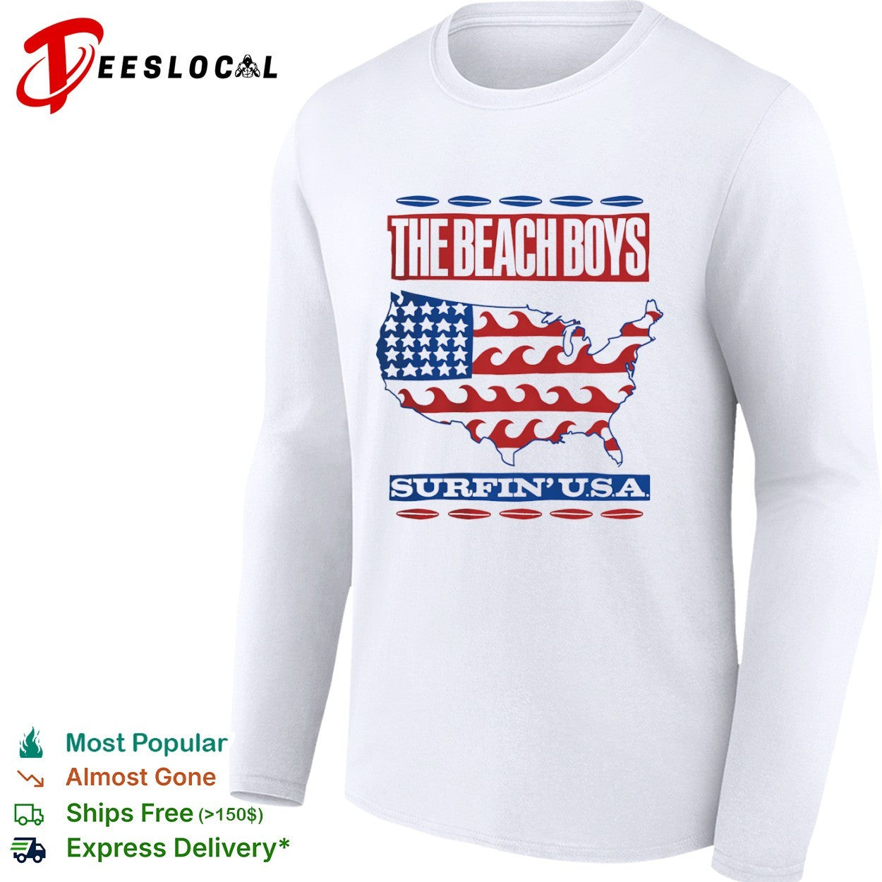 The Beach Boys Surfin USA map of the United States flag shirt