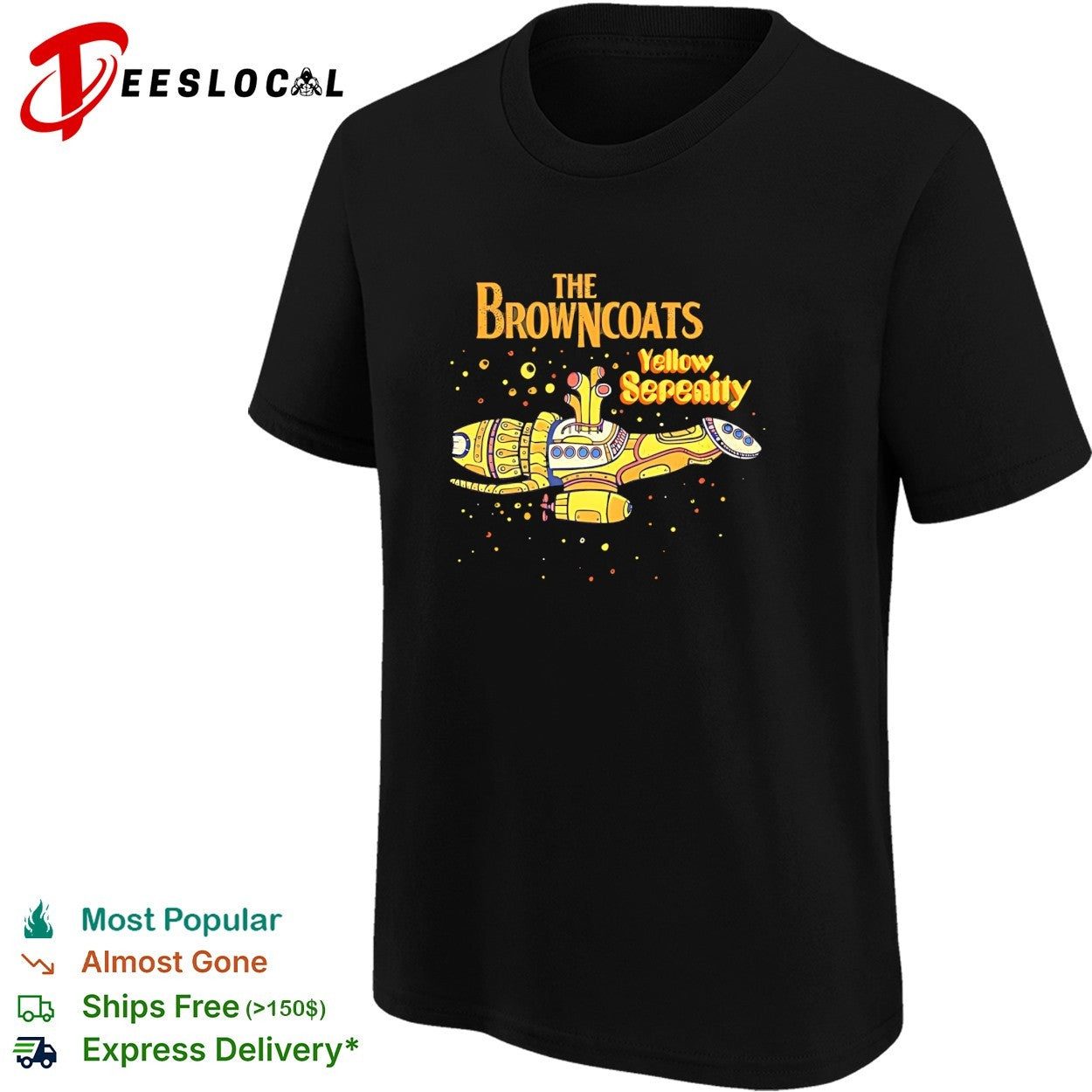 The Beatles’ Yellow Submarine Firefly spaceship Serenity designed in the style of shirt