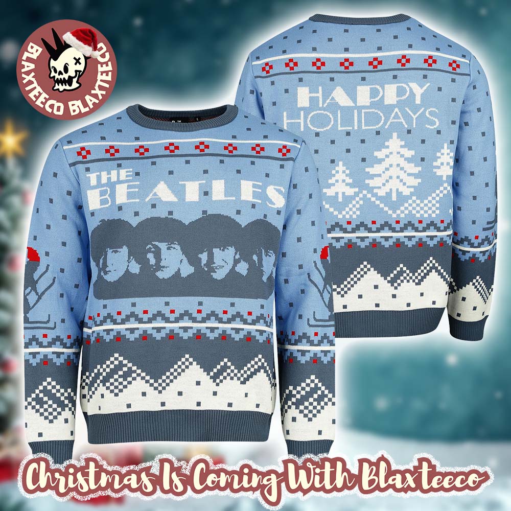 The Beatles Young Band Members Happy Holidays Blue Ugly Christmas Sweater Jumper