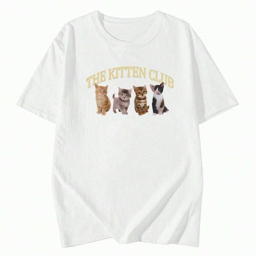 " Kitten Club" Adorable 4 Cats Y2k Shirt Y2k Funny Cat Shirt Vintage Cotton Menswear Womenswear Underwear Streetwear Top T-Shirts